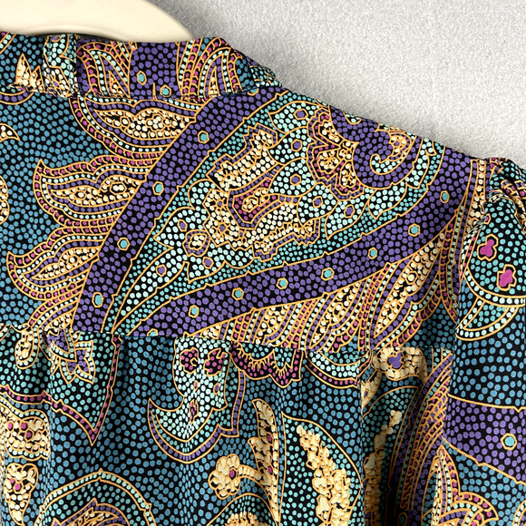 VTG Chez California Paisley Dress Women Large Jewel Tone Pearl Button 70s 80s - Picture 10 of 14